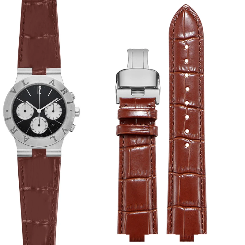 Фото Ремешки для часов Bvlgari DIAGONO, выпуклые кожаные ремешки для часов, заменяющие браслеты, 22x7 мм, 8 мм, из воловьей кожи, с застежкой-бабочкой. №3