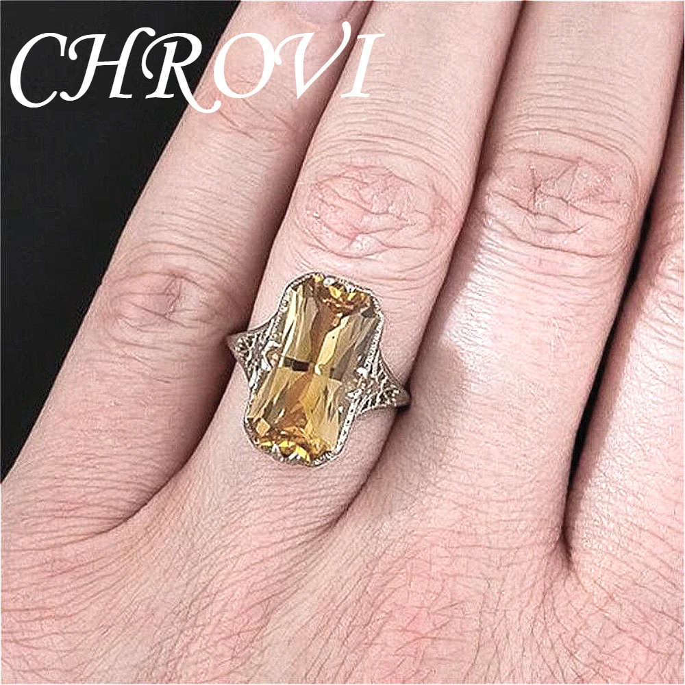 Фото Изысканное кольцо из серебра 925 пробы с желтыми кристаллами и ажурной резьбой, эффектное серебряное украшение, унисекс, размеры 6, 7, 8, 9, 10. №2