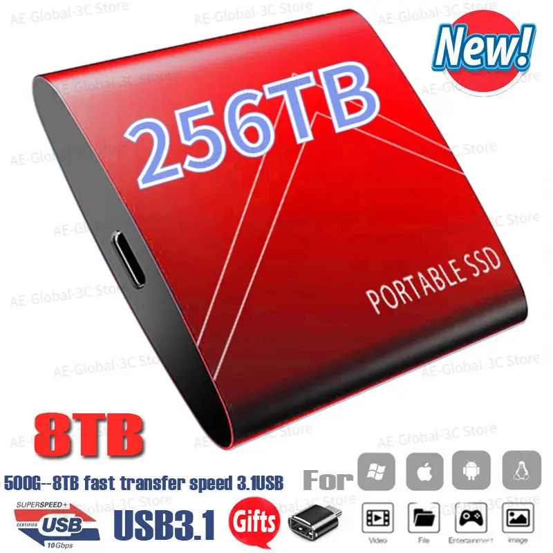 

External SSD Hard Disk 256TB 128TB 64TB 2TB Portable SSD Solid State Drives USB3.0 Type C Electronics For Laptops Mobile Phone