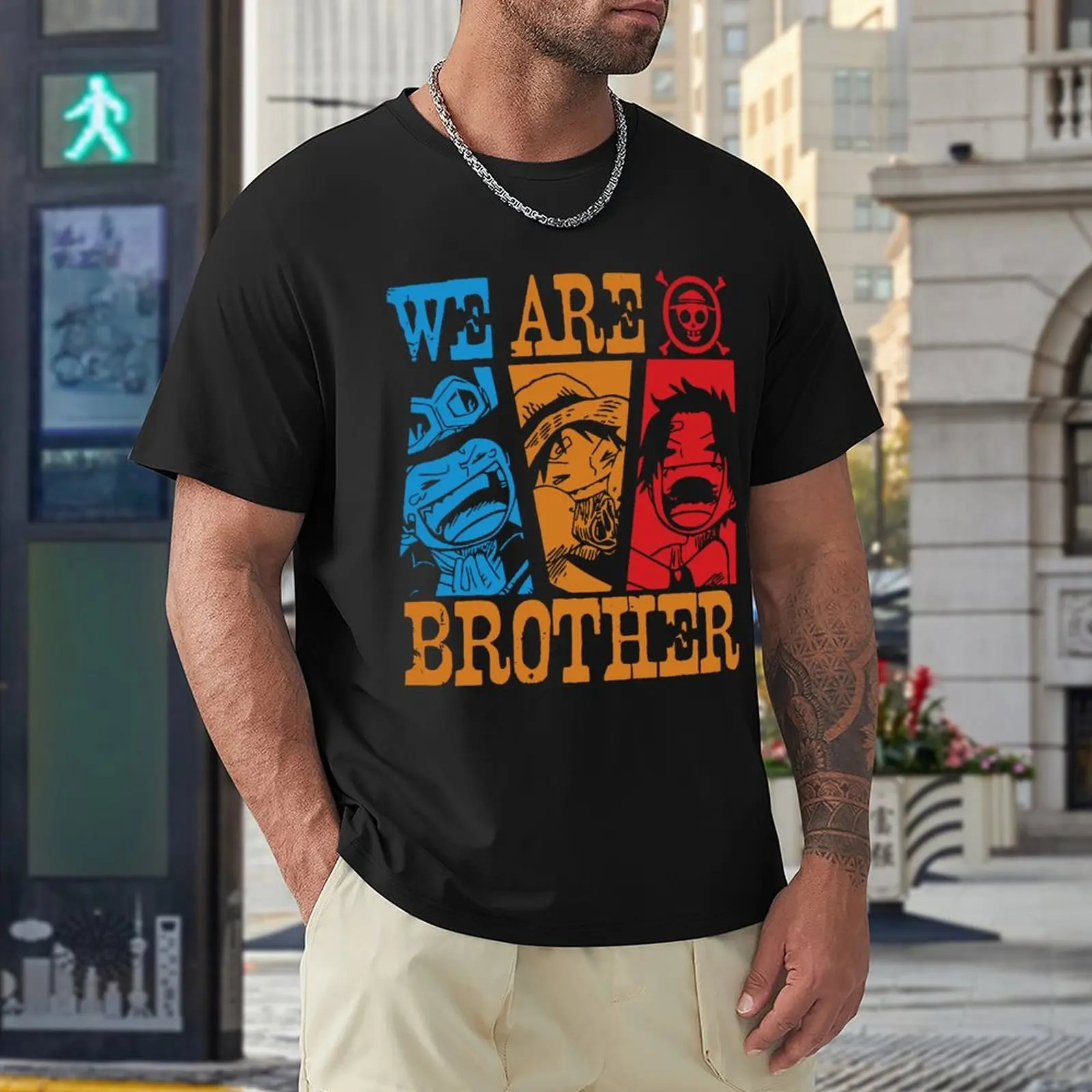 

We Are Brothers T Shirt Men Japan Anime Tshirt One Piece Luffy Ace Summer Cotton Round Collar Tops & Tees Graphic Europe T-shirt