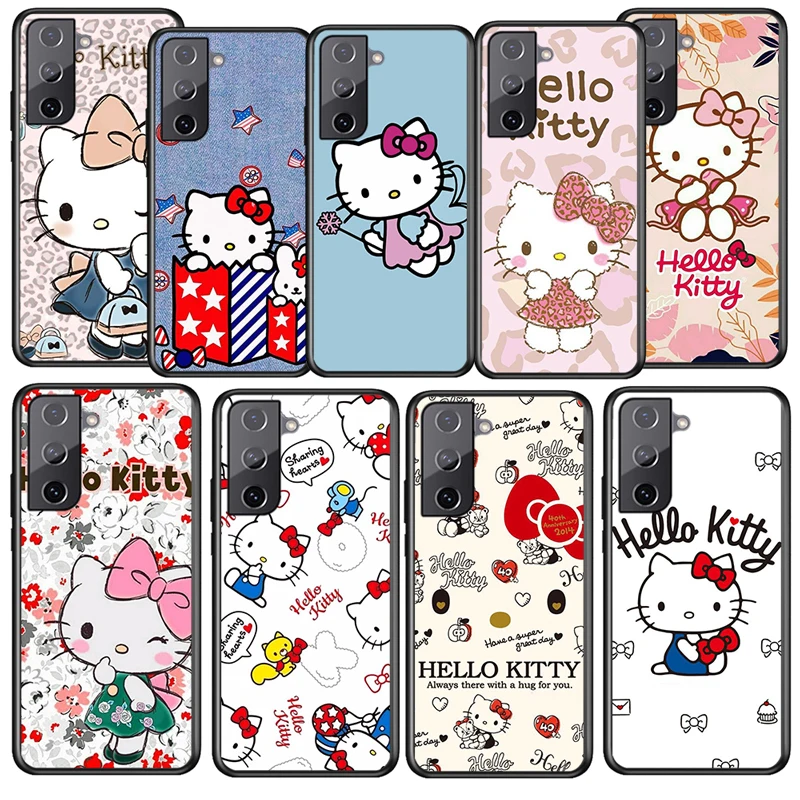 

Anime HelloKitty Girls For Samsung Galaxy S22 S21 S20 Ultra Plus Pro S10 S9 S8 S7 S6 Soft Silicone Black Phone Case Coque Fundas