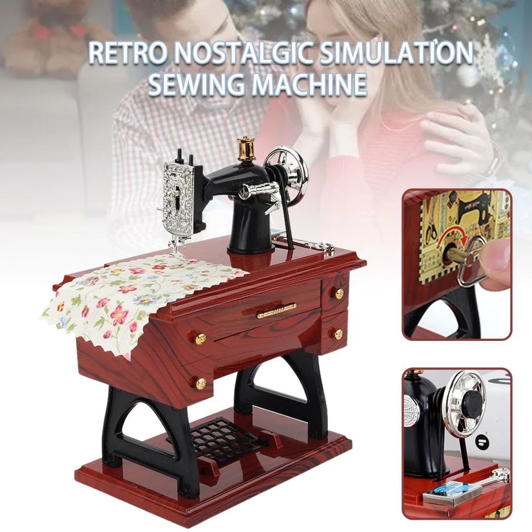 

Music Box Mini Sewing Machine Style Vintage For Home Office Decoration Gift Cute and Tiny Music Box Retro Appearance Brand New