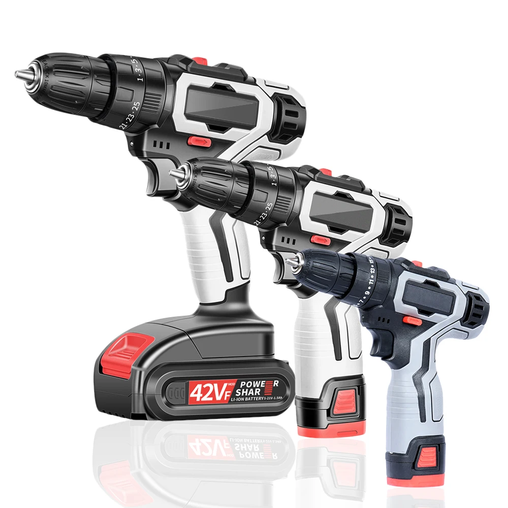 

12V 18V 42V Cordless Drill 25+1 Torque Impact Electric Screwdriver Mini Wireless Power Driver DC Lithium-Ion Battery 3/8-Inch