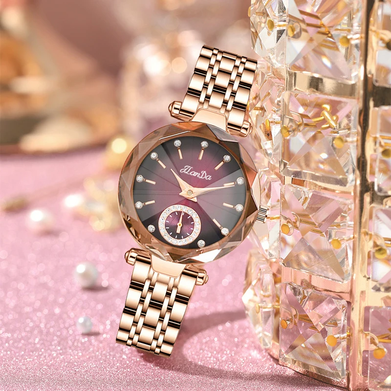 JLANDA Fashion New Luxury Ladies Rose Blue Dial Exquisite Atmosphere Quartz Watch Stainless Steel Strap Waterproof Watches
