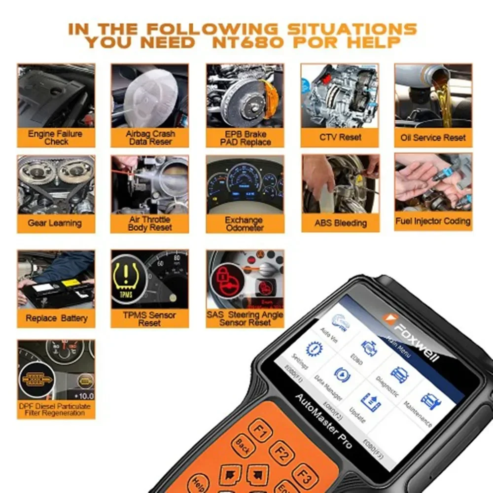 Foxwell NT680 Pro Все системы автомобильный сканер диагностические инструменты с