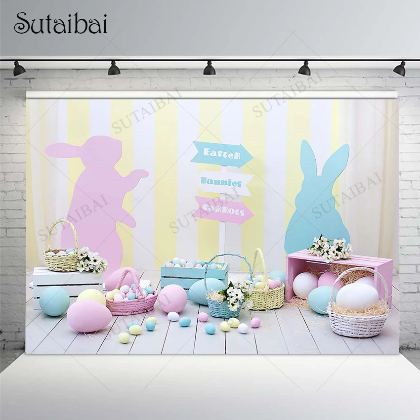 

Spring Easter Background Rabbit Flowers Colored Eggs Wood Floor Newborn Baby Shower Photography Photo Backdrop Studio Props