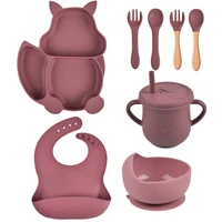 new food grade baby feeding silicone set sucker bowl plate cup bibs spoon fork kids tableware dishes cutlery kits bpa free