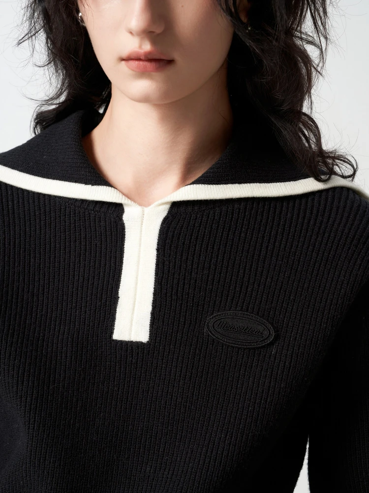 U/Ti черный повседневный свитер контрастного цвета с большими лацканами для