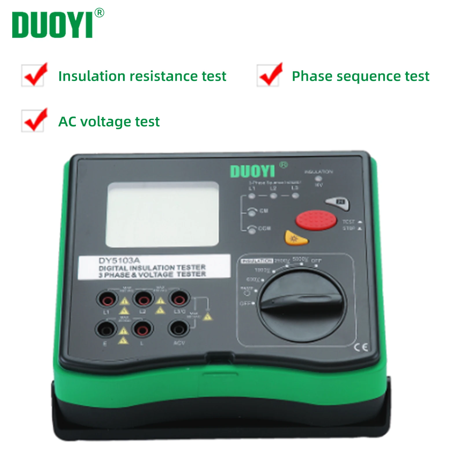 

DUOYI DY5103A Insulation Resistance Multi-function Tester High Voltage Digital Meter 1000/2500/5000V Multimeter Megohmmeter Test