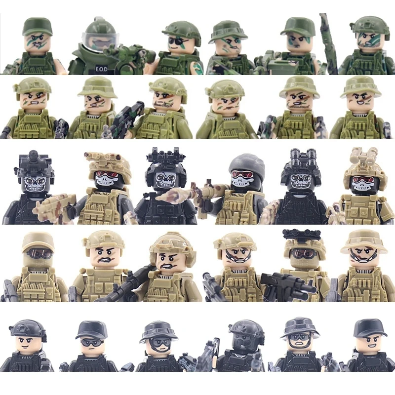 

Military Modern Camouflage Special Forces Building Blocks Army Soldier Figures Ghost Commando Weapon Vest Bricks Kids Toys Gift