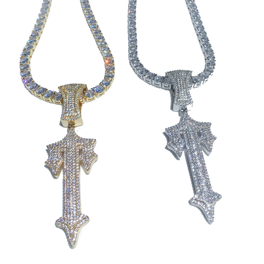

Iced Out Cz Cross Sword Pendant Fit Cuban Chain Necklace for Men Boy T Shape Letter Charm Necklace for Hip Hop Jewelry