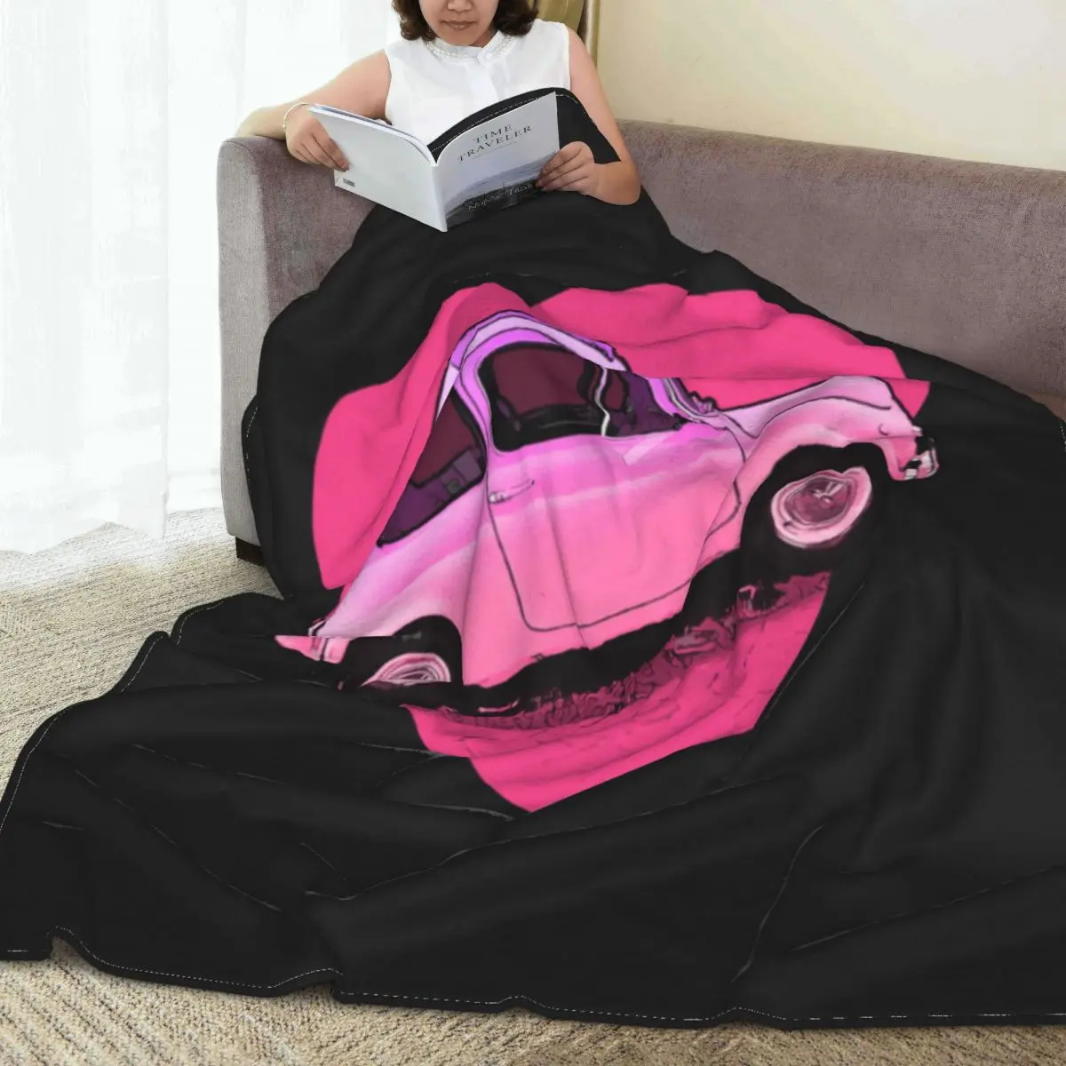 Супер теплое одеяло Pink Fiats 500 милое для кемпинга зимнее дизайнерское фланелевое