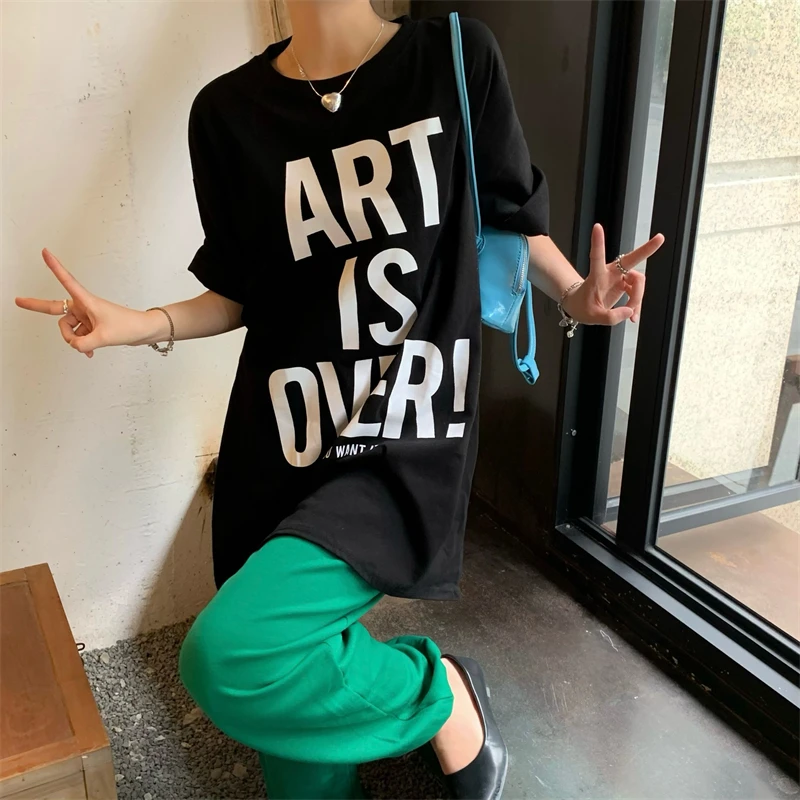 

6115 2022 новая свободная Черно-белая футболка с коротким рукавом и принтом букв