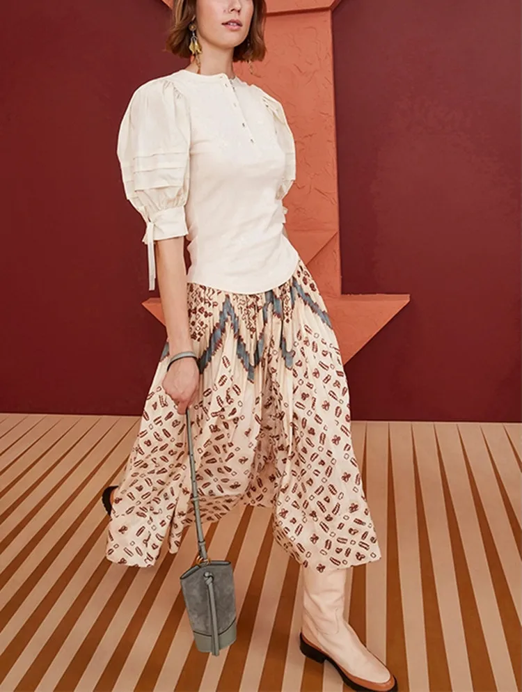 

Women High Waist Midi Skirt Fashion Print Straight A-Line Casual Bohemian Ladies Cotton Long Jupe Summer New 2022