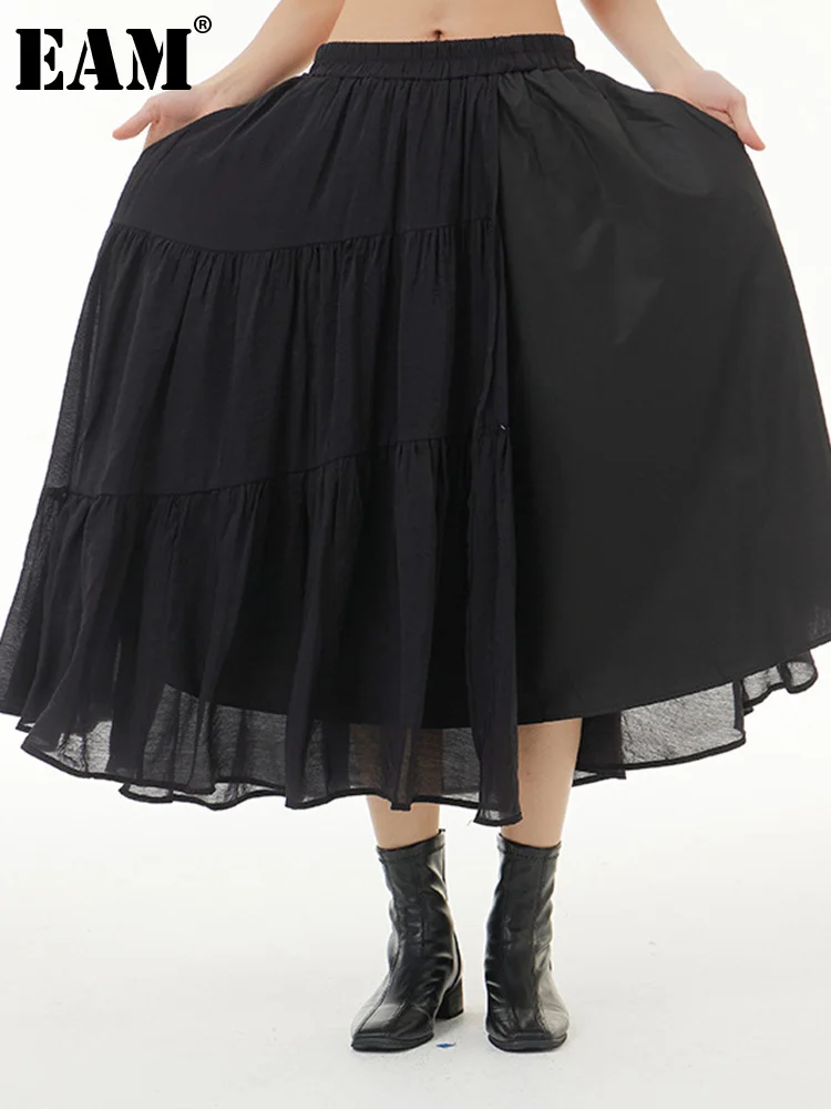 

[EAM] High Elastic Waist Black Mesh Irregular Long Vintage Half-body Skirt Women Fashion Tide New Spring Autumn 2022 1DE7614