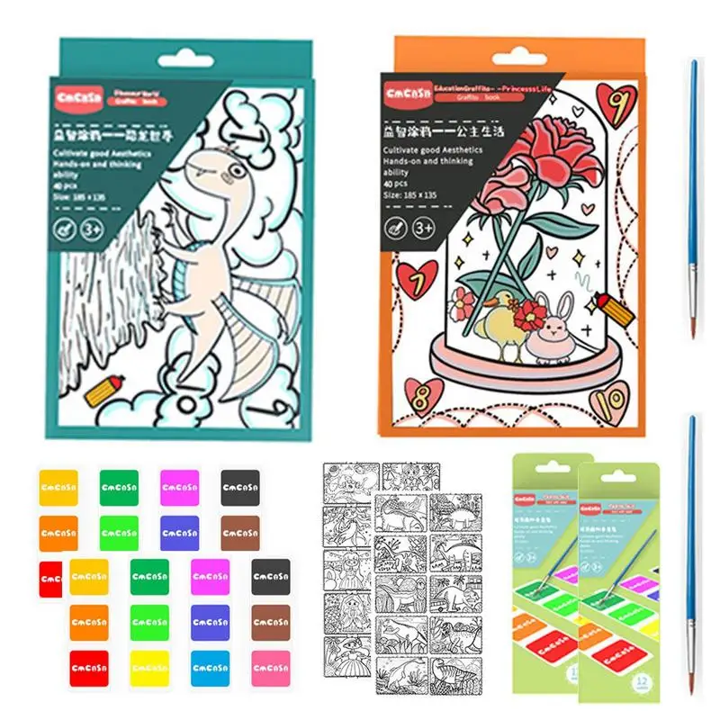 

Карманная книжка-раскраска, книжки-раскраски для малышей, портативная Акварельная книга с красками и кисточками для детей 3 лет