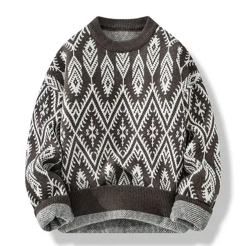 Осенне-зимний теплый утепленный ретро свитер большого размера модные свободные свитера в стиле High Street с круглым вырезом Пуловеры Мужская одежда