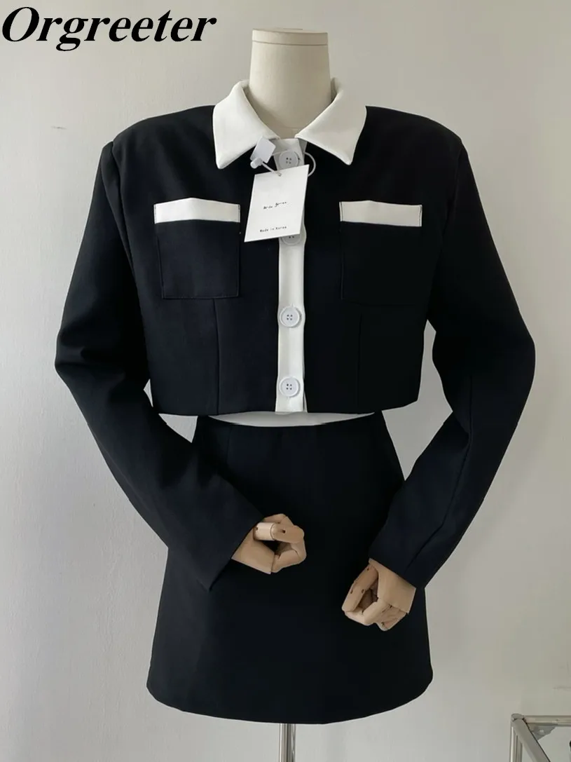 

Элегантный женский Блейзер, комплект из 2 предметов, повседневная женская одежда, женский короткий топ и аксессуары, комплект из двух предме...