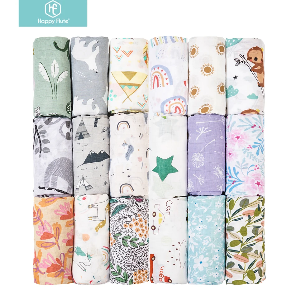 

Happy Flute 1Pc 120*120CM Muslin Blanket Newborn Cotton Baby Swaddle Towel Baby Warp Bath Towel Cotton 70%Bamboo+30%Cotton