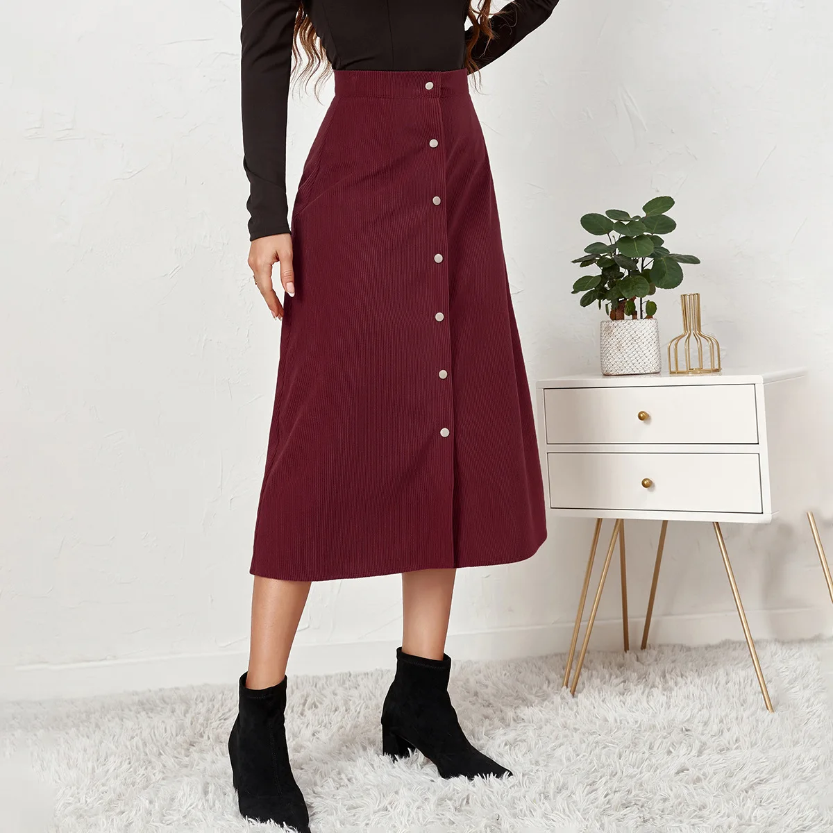 

Women Summer Skirts 2022 Boutique Corduroy Single-breasted HIGH Waist Female Autumn Winter Casual Vestidos Y2k