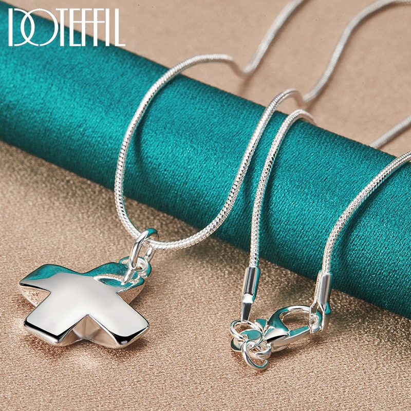 

DOTEFFIL 925 Sterling Silver Cross Pendant Necklace 16-30 Inch Snake Chain For Women Man Wedding Engagement Party Jewelry