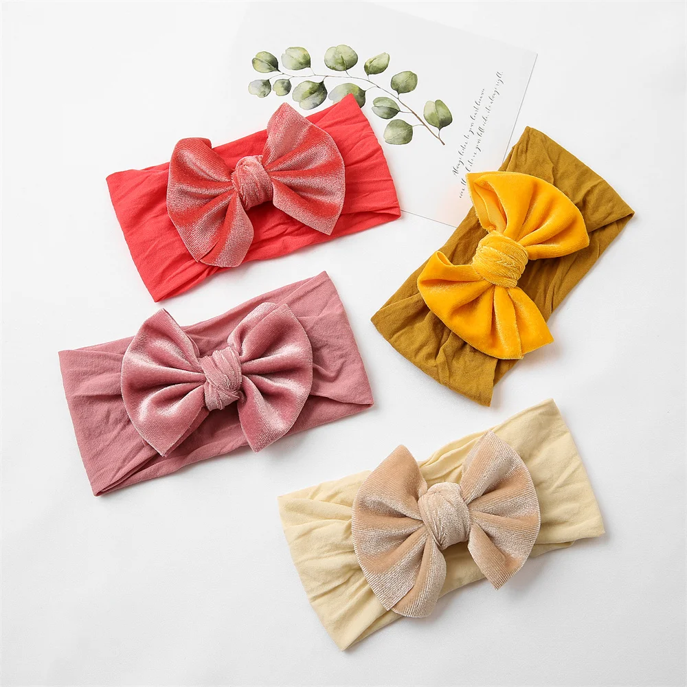 

Velvet Hair Bows for Baby Girl Nylon Headband Soft Elastic Hair Bands Newborn Infant Headwraps Baby Child Hair Accessories