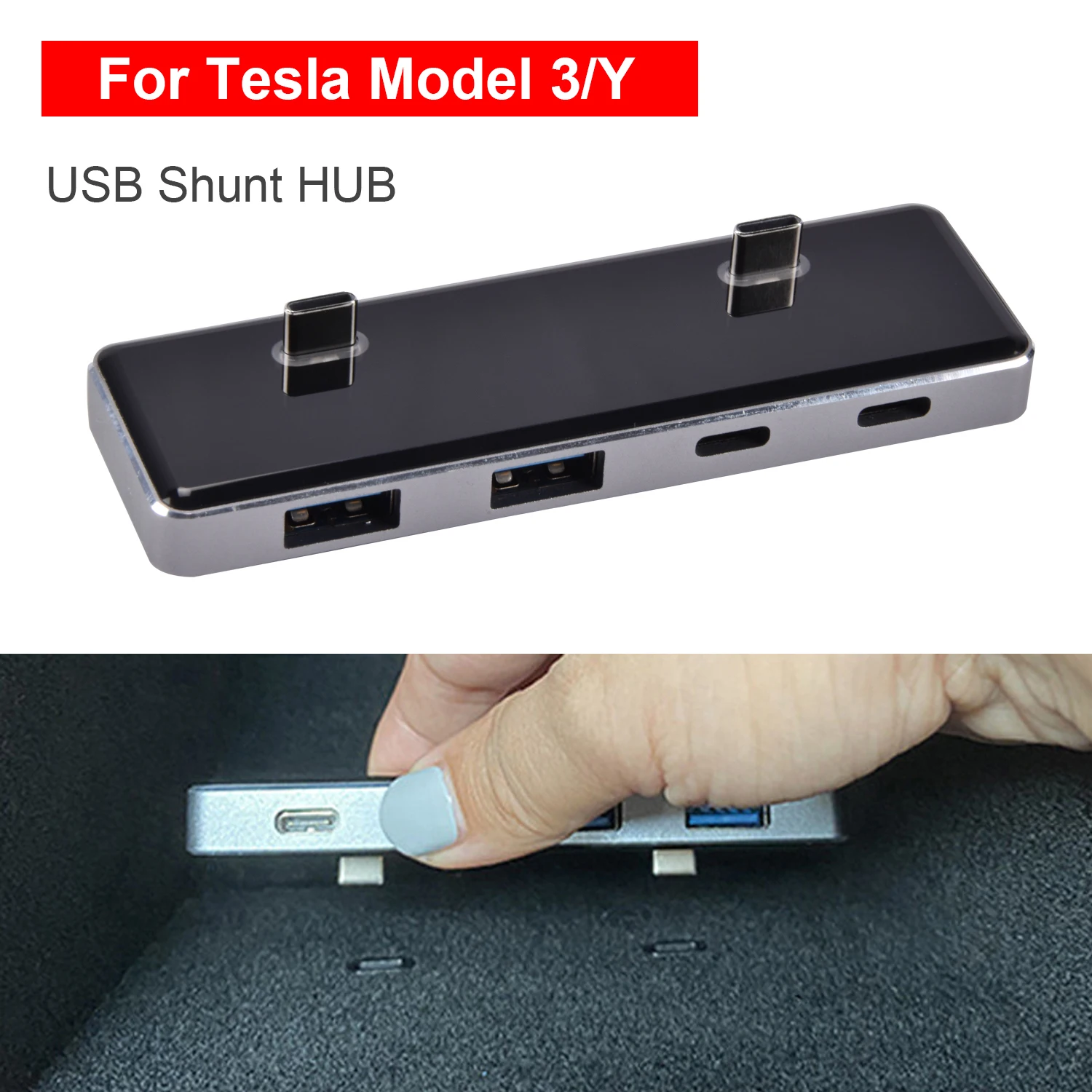 

For Tesla Model 3/Y Car Rear USB Extender 4 Ports USB Type-C Splitter Hub Conversion Head Charger Car Accessories Interiors New