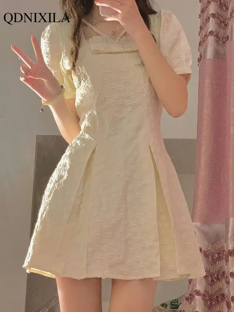 

Женское винтажное платье с пышными рукавами, элегантное приталенное ТРАПЕЦИЕВИДНОЕ ПЛАТЬЕ с квадратным вырезом и коротким рукавом, лето 2023