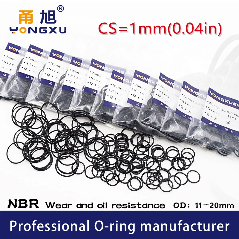 CS 1mm 50PCS/lot Rubber Ring Black NBR Sealing O-Ring OD11/11.5/12/13/14/15/16/17/18/19/20*1mm O Rings Seal Nitrile Gasket Oil