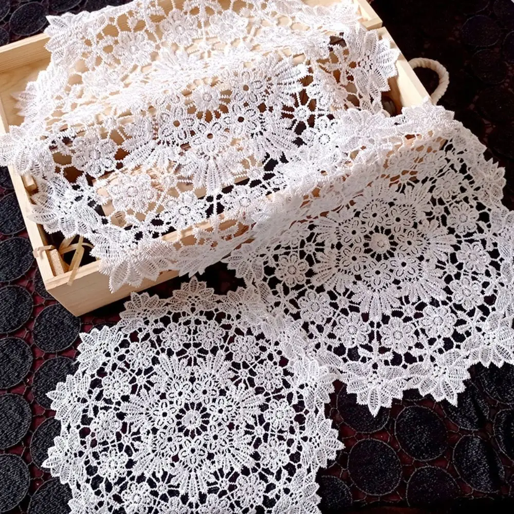 

5pcs Round Plate Bowl Napkin Flower Embroidery Placemat Coaster Cup Mat Hollow Lace
