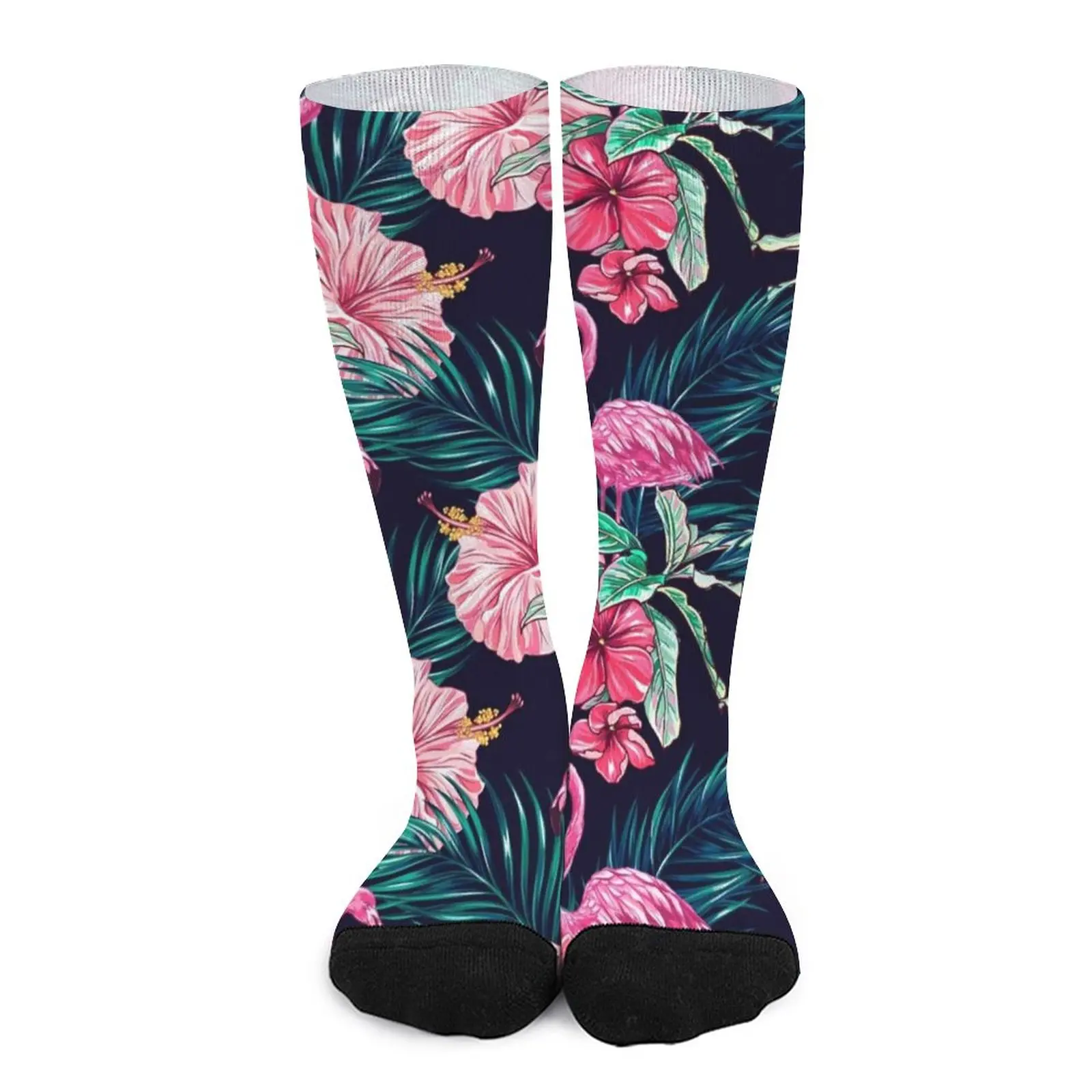 

Носки женские и мужские винтажные, розовые мягкие Нескользящие, с принтом фламинго, пальмовых листьев, средней длины, подарок