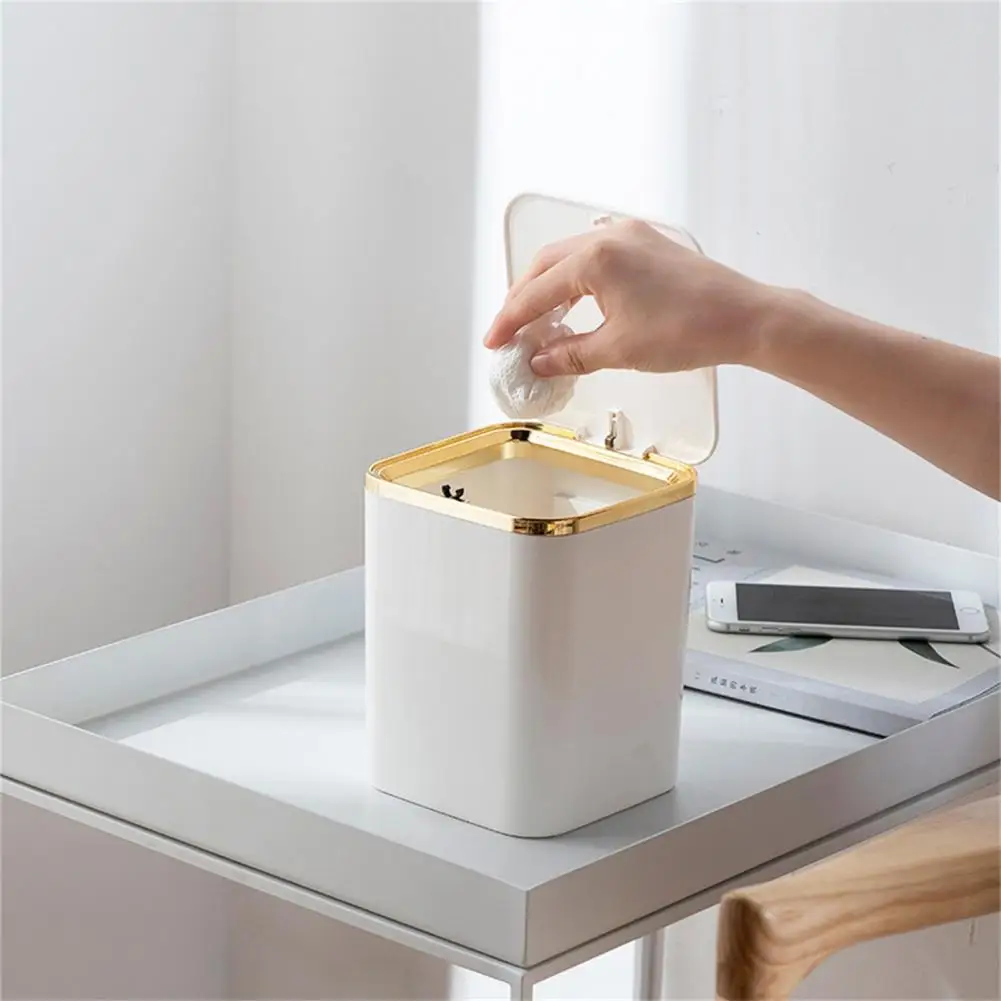 

Press Trash Can Living Room Study Desktop Square Paper Basket Home Creative Minimalist Trash Can Plastic Bathroom