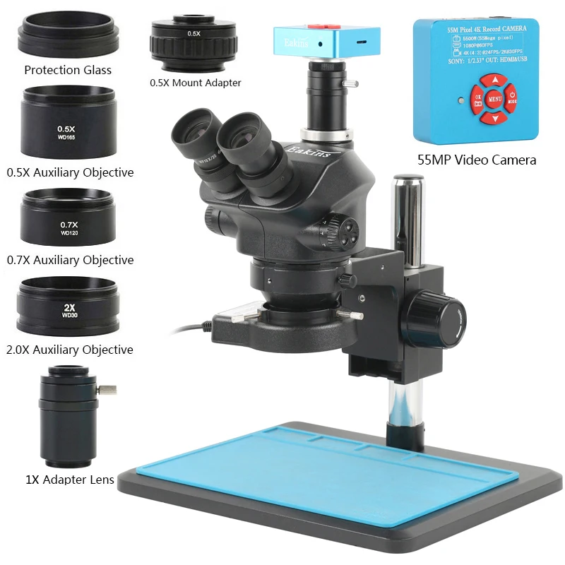 

3.5x-100X Zoom Trinocular Stereo Microscope 4K 48MP 55MP HDMI USB Type-c Video C mount Camera For Phone Repair Jewelry appraisal