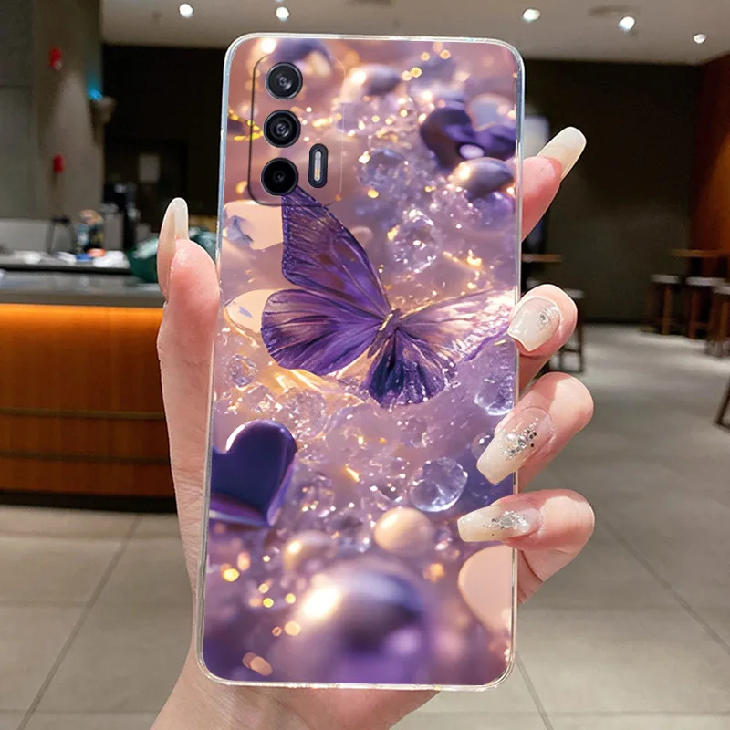 Фото Чехол для Realme X7 Max 5G (RMX3031) с роскошным дизайном в виде бабочек и цветов, прозрачный, из мягкого силикона TPU, для Realme X7 Max 5G №5
