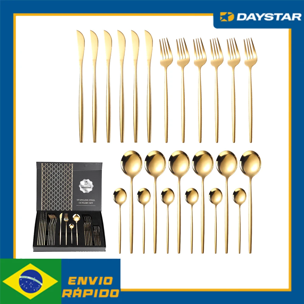 

24 PCs Luxury Stainless Steel Cutlery Set Kitchen Set Knife Fork Spoon Set