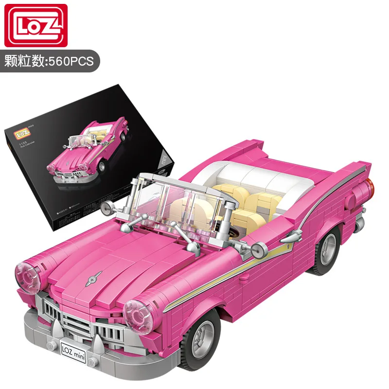 LOZ Mini Building Blocks pink convertible assembling building block car model assembling small particle toys pink classic car