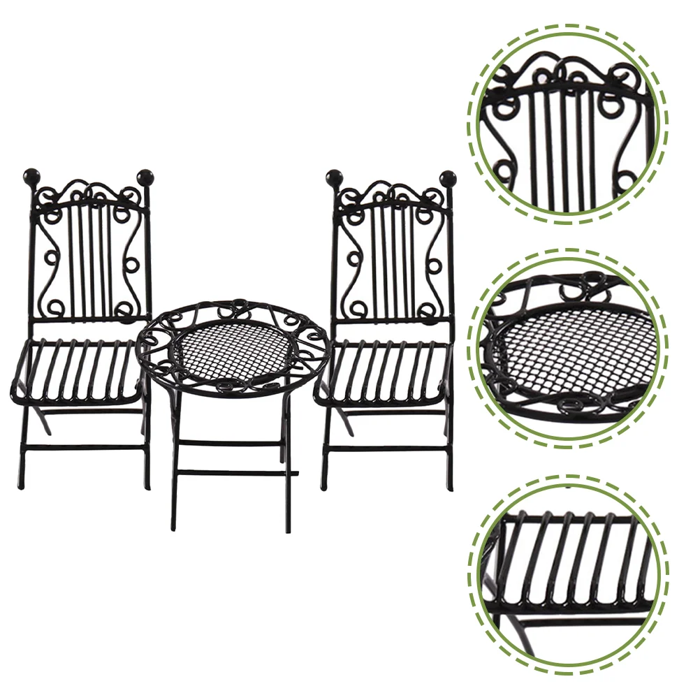 

3pcs Pretend Play Miniature Table Chairs Miniature Chairs