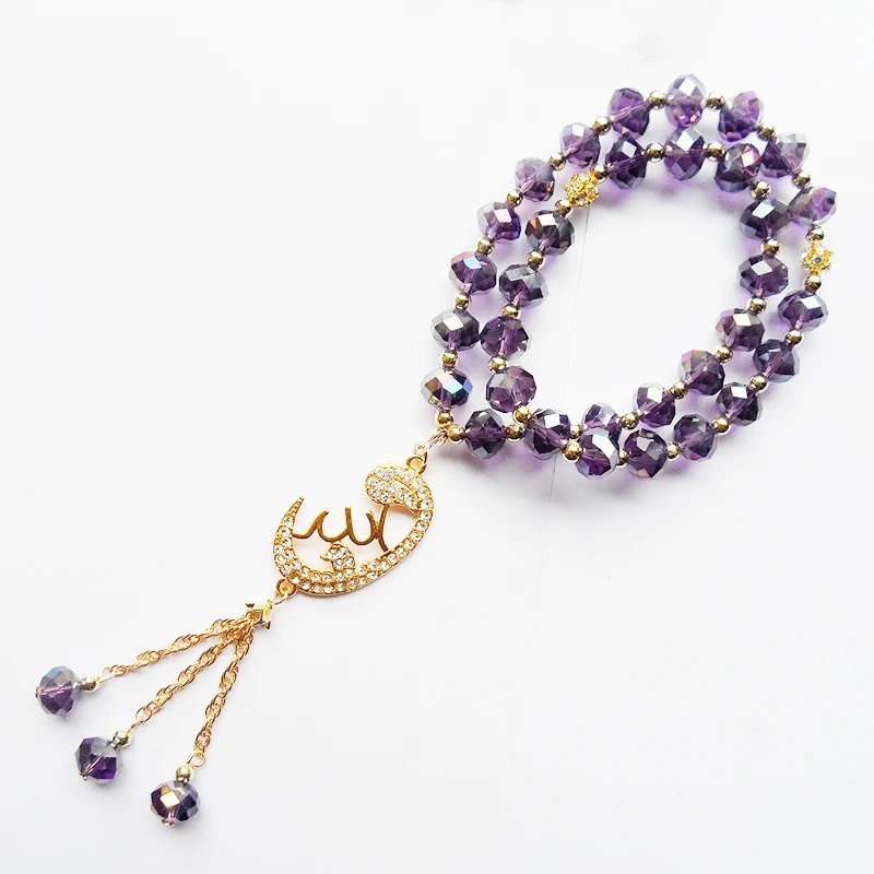 

Haji Festival Romantic Sexy Muslim Pendant Purple Crystal Bracelet For Women Elastic Rope Chain Muslim Crystal Charm Bracelets