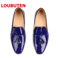 loubuten royal blue patent leather shoes men tassels loafers fashion mocasines mens summer casual shoes plus size