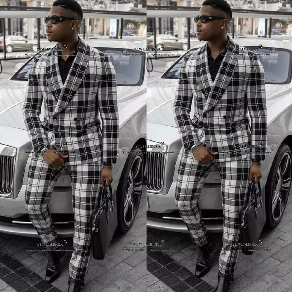 Классические клетчатые костюмы мужские деловые пиджаки для выпускного вечера