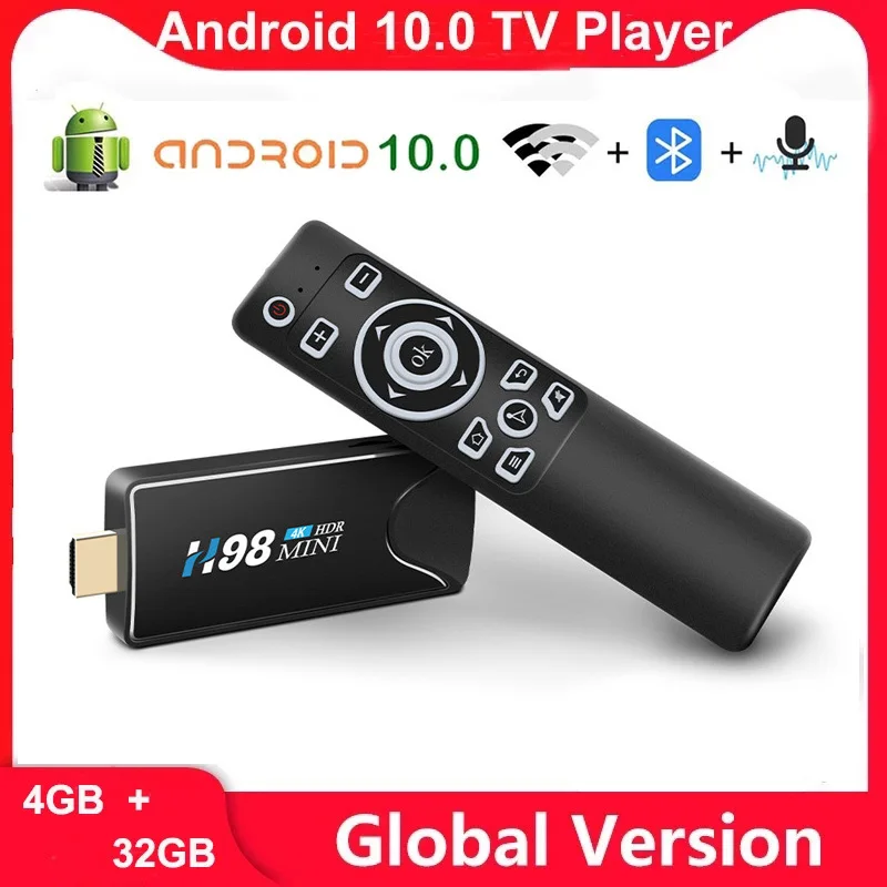 New H98 Mini 4K Tv Dongle Android 10.0 HDR H.265 Ram 4GB Rom 32GB Bluetooth 4.0 Miracast TV Stick For DLNA AirPlay Pc |