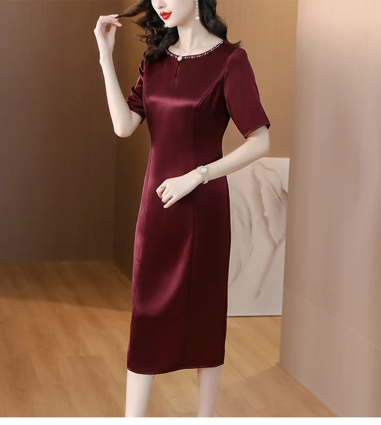 Женское шелковое платье-Ципао с круглым вырезом и коротким рукавом