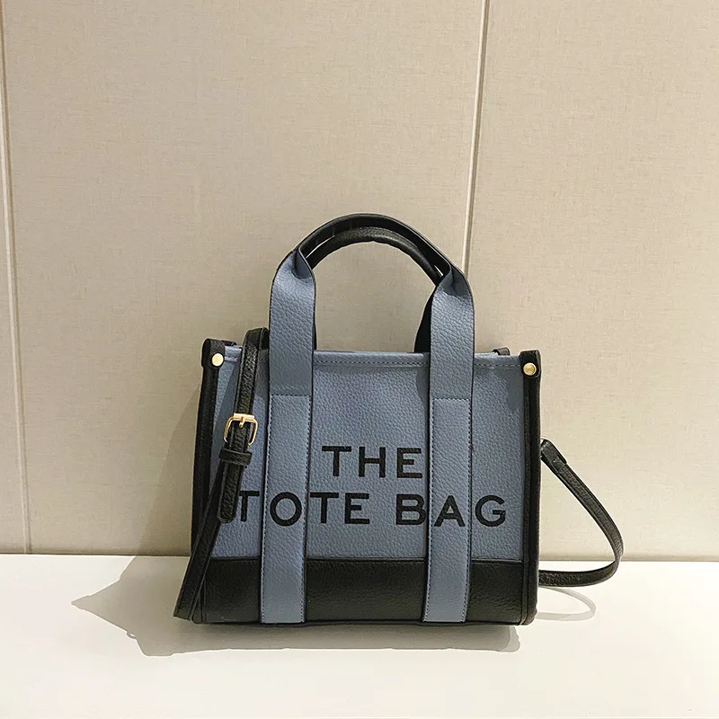 2023 New Women's Bag Solid Color Spliced PU Letter Tote Bag Simple Casual Crossbody Large Capacity Handbag Bags Shoulder Female