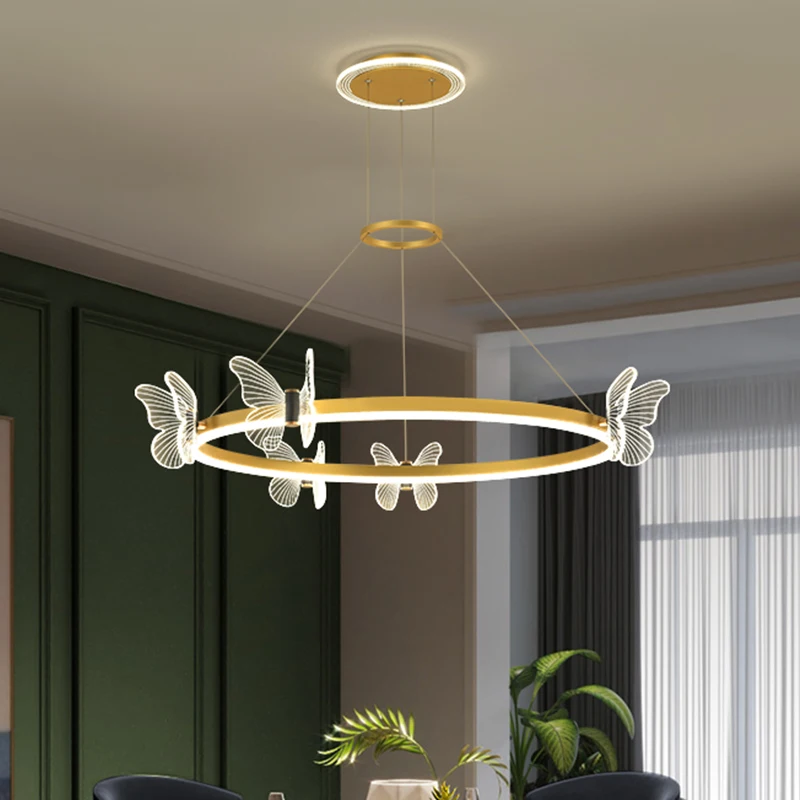 

Butterfly circle chandelier modern simple atmosphere light luxury living room bedroom 2022 new creative personality lamps