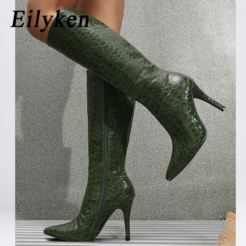 

Eilyken Fashion Style Knee-High-Boots Women Pointed Toe Stiletto High Heels Shoes Sexy Zipper Strippers Party Pumps