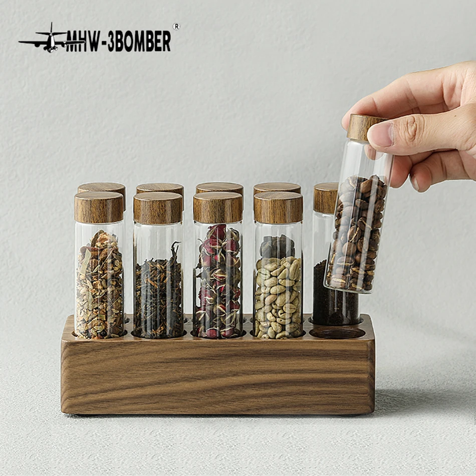 Creative Coffee Beans Tea Display Rack Stand Cereals Canister Glass Test Tube Sealed Storage Rack Clear Glass Bottle Rack
