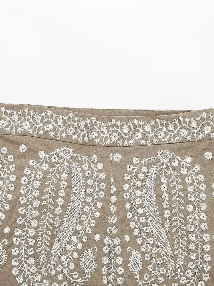 Dave&Di Moroccan Bohemia Retro Hollow Casual Summer Embroidery  Shorts High Waist Cotton Bermuda Shorts Women