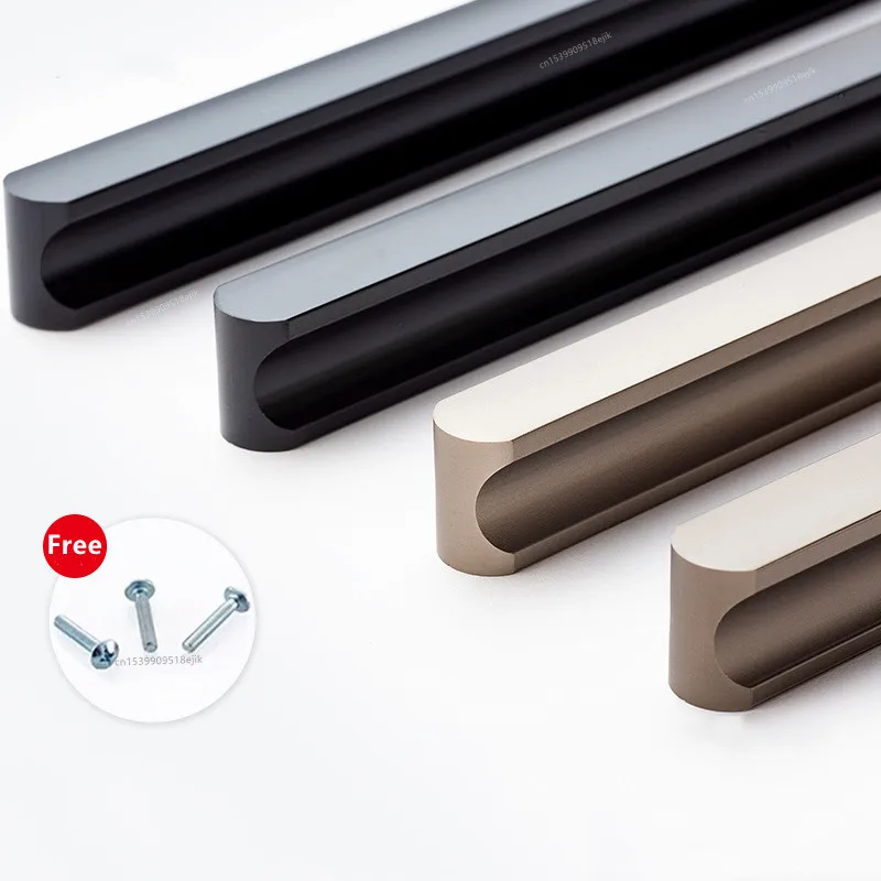 

Modern American Cabinet Kitchen Door Knob Long Handles Champagne Black Aluminum Alloy Wardrobe Pulls Handles for Furniture