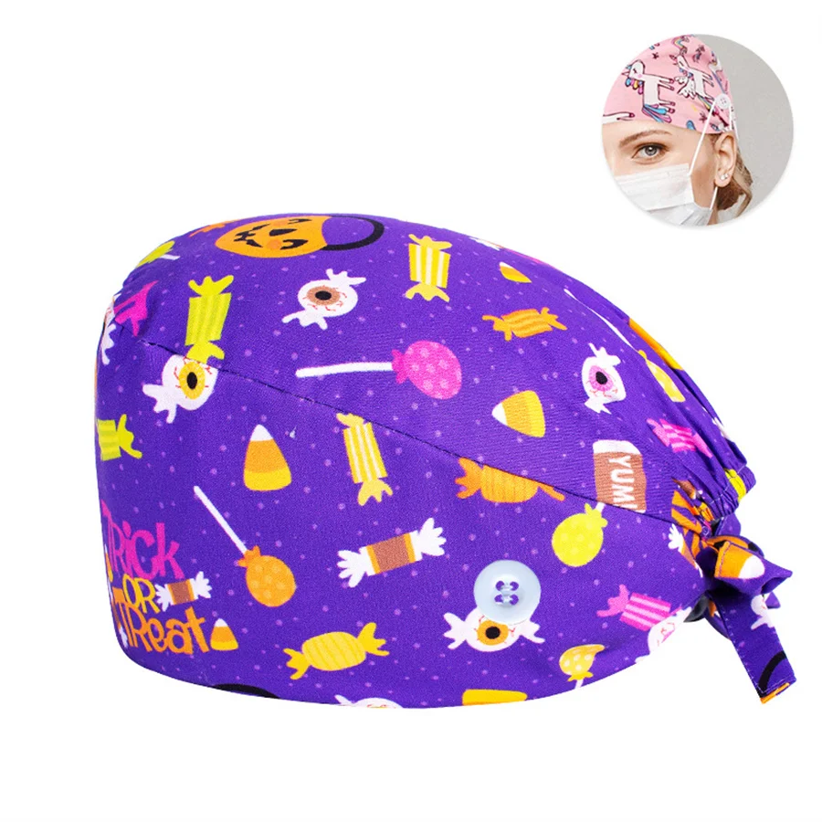 Современная хлопковая медицинская рабочая кепка с эластичной лентой принтом