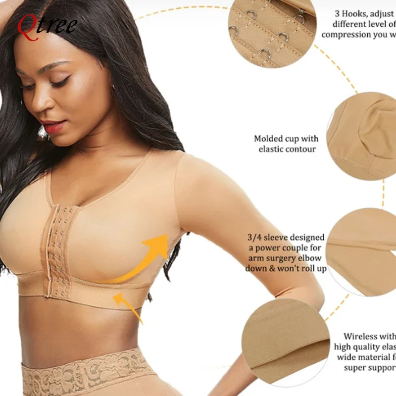 Arm Shaper for Women Post Surgery Push Up Bra Compression Sleeves Slimming Arm Front Closure Seamless Shapewear